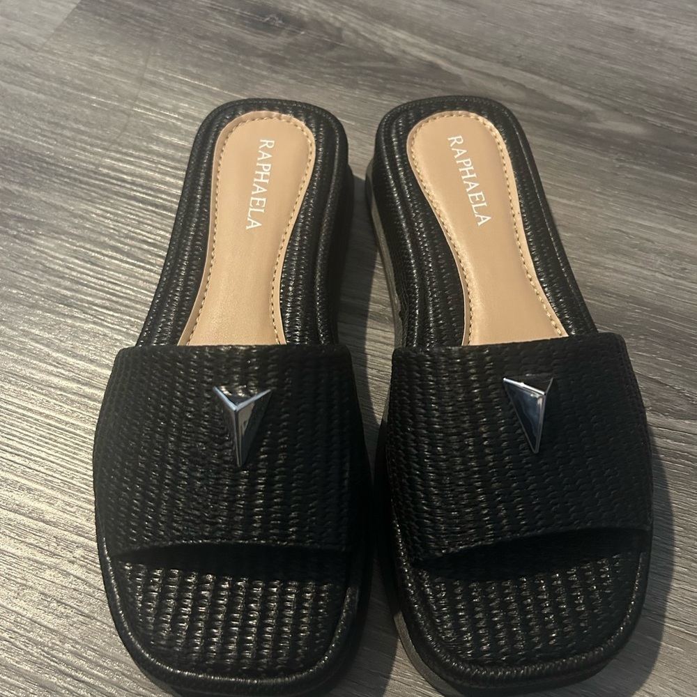 Raphaela  Black Sandals with Silver Detail